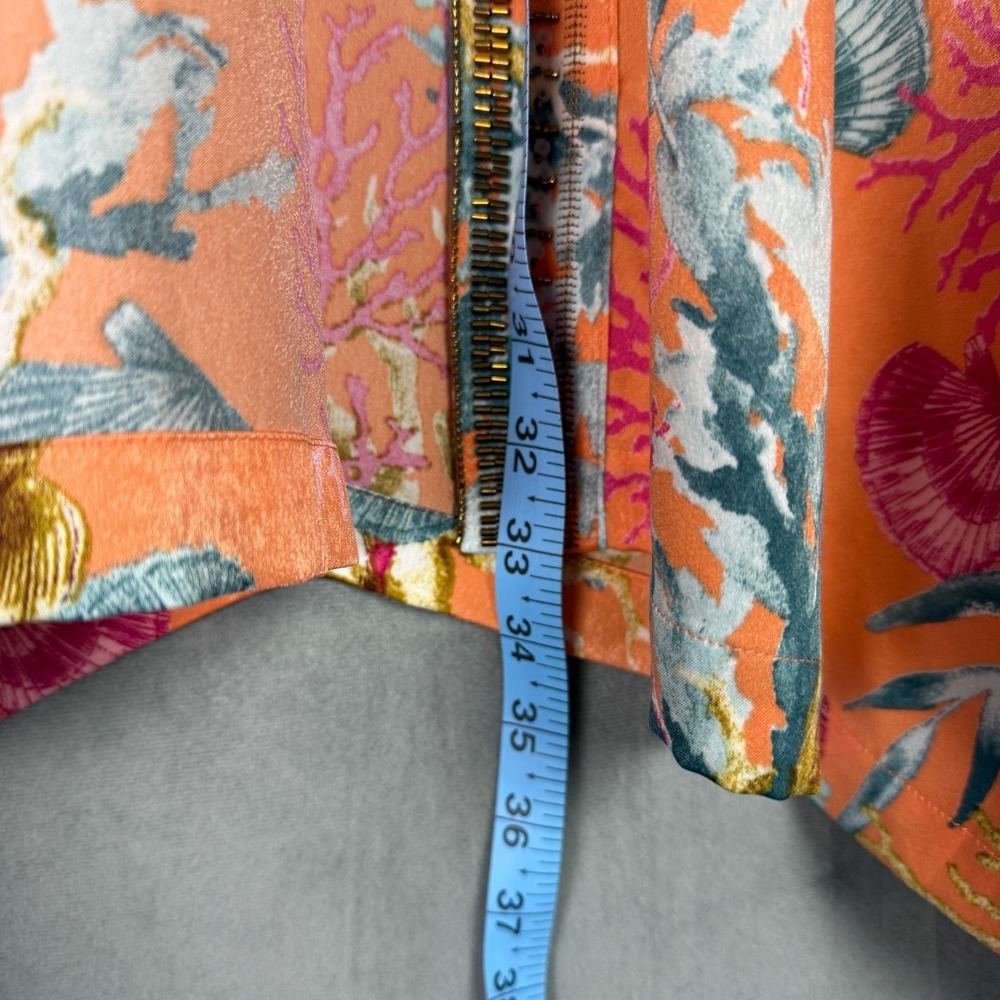 Chicos Open Kimono Slip Orange L/XL Seashell Print Beaded Bright Vacation Beach - Picture 6 of 16